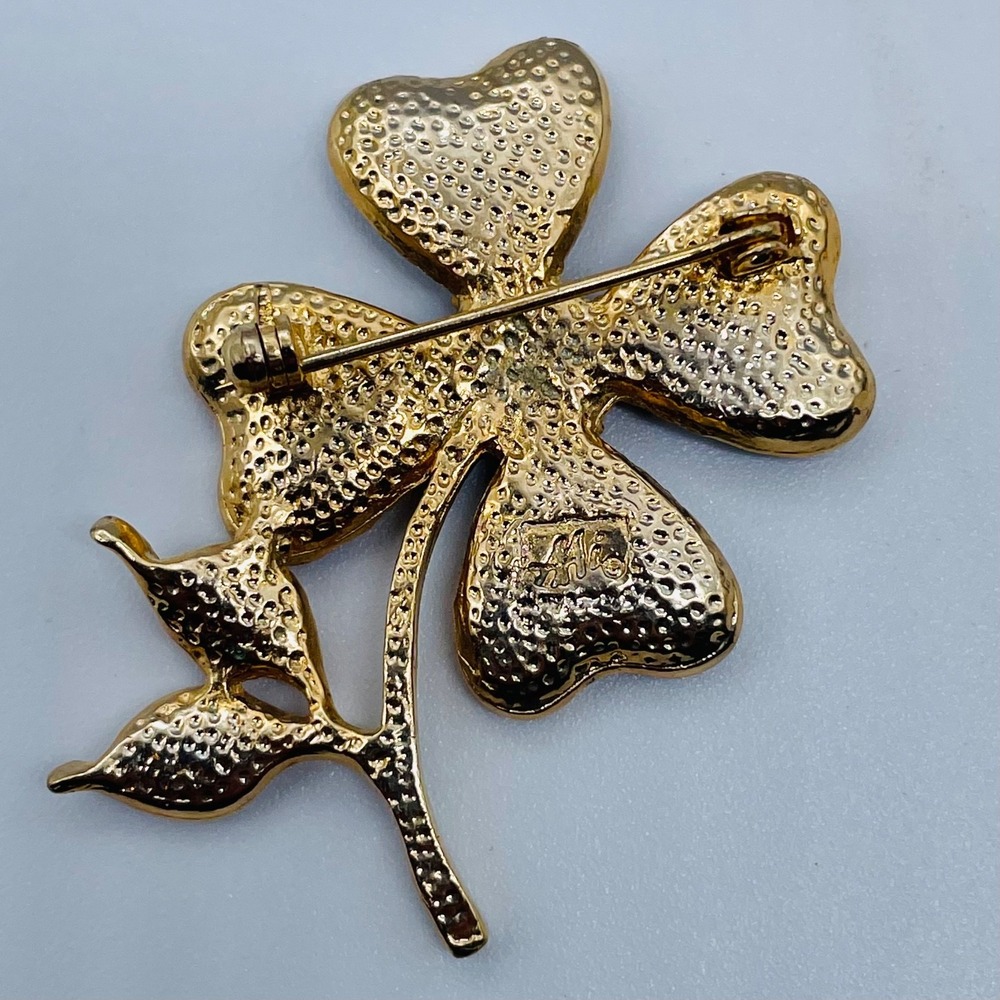 AAi Vintage Floral Brooch 2 inch Purple Gold Toned - Picture 3 of 4